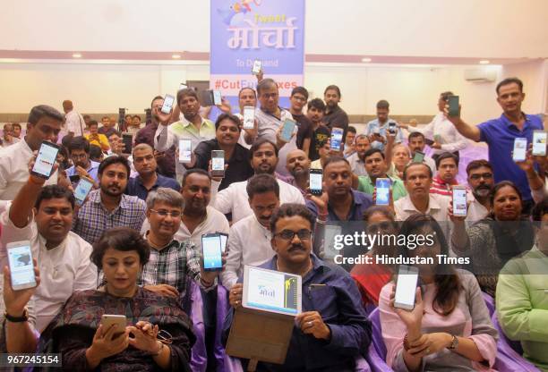 Mumbai Congress President Sanjay Nirupam, Congress spokesperson Priyanka Chaturvedi, author Sucheta Dalal and members of the Congress party during...