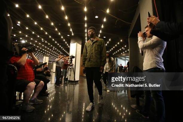 Jaylen Brown of the Boston Celtics arrives to the arena prior to Game Seven of the Eastern Conference Finals of the 2018 NBA Playoffs against the...