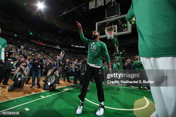 Marcus Morris of the Boston Celtics reacts during Game Seven of the Eastern Conference Finals of the 2018 NBA Playoffs against the Cleveland...