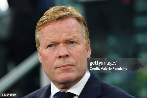Head coach of Netherlands Ronald Koeman looks on prior during the International Friendly match between Italy and Netherlands at Allianz Stadium on...