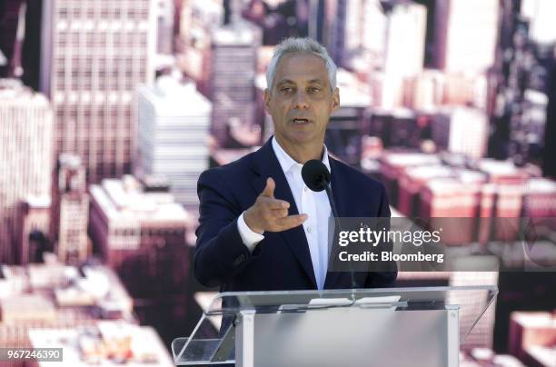 Rahm Emanuel, mayor of Chicago, speaks during the opening of McDonald's Corp. New headquarters in Chicago, Illinois, U.S., on Monday, June 4, 2018....