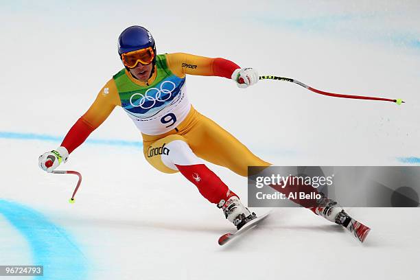 Erik Guay of Canada during the Alpine skiing Men's Downhill at Whistler Creekside during the Vancouver 2010 Winter Olympics on February 15, 2010 in...