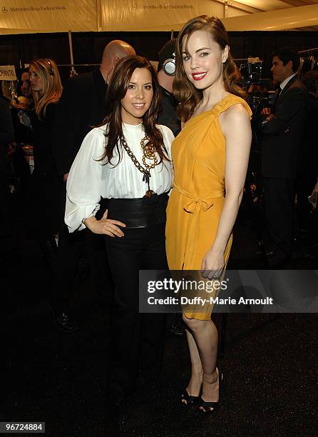 Designer Monique Lhuillier and Melissa George attend Monique Lhuillier Fall 2010 during Mercedes-Benz Fashion Week at Bryant Park on February 15,...