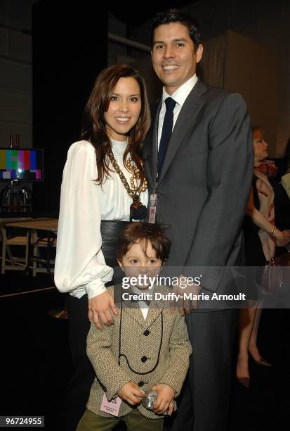 Designer Monique Lhuillier, Thomas Bugbee and Jack attends Monique Lhuillier Fall 2010 during Mercedes-Benz Fashion Week at Bryant Park on February...