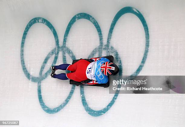 Amy Williams of Great Britain and Northern Ireland competes in the women's skeleton training on day 4 of the 2010 Winter Olympics at Whistler Sliding...