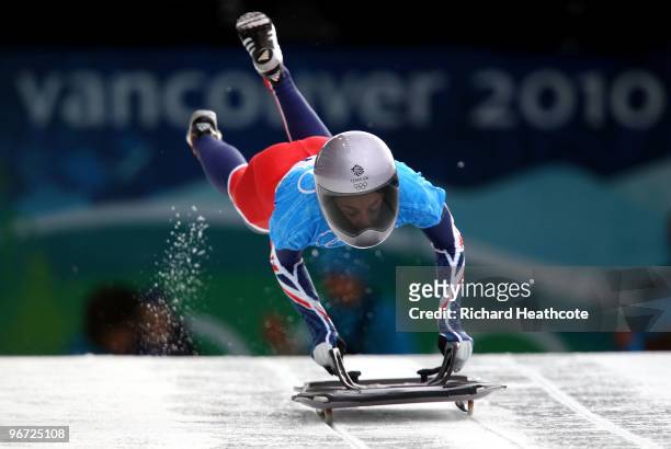 Shelley Rudman of Great Britain and Northern Ireland competes in the women's skeleton training on day 4 of the 2010 Winter Olympics at Whistler...
