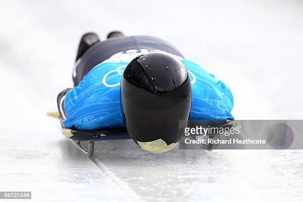 Frank Rommel of Germany competes in the men's skeleton training on day 4 of the 2010 Winter Olympics at Whistler Sliding Centre on February 15, 2010...