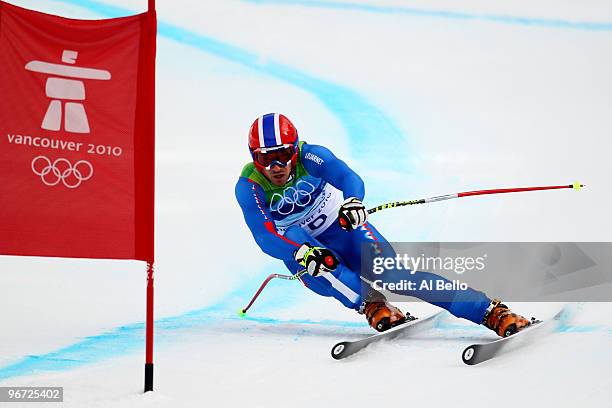 Adrien Theaux of France competes during the Alpine skiing Men's Downhill at Whistler Creekside during the Vancouver 2010 Winter Olympics on February...