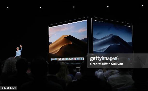 Apple's senior vice president of Software Engineering Craig Federighi speaks during the 2018 Apple Worldwide Developer Conference at the San Jose...