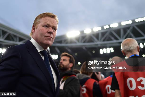 Dutch trainer Ronald Koeman looks on prior to the international friendly football match between Italy and the Netherlands at the Allianz Stadium in...