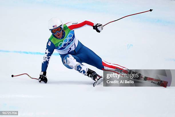 Marco Sullivan of the USA competes during the Alpine skiing Men's Downhill at Whistler Creekside during the Vancouver 2010 Winter Olympics on...