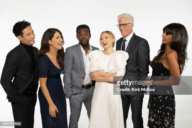 Cast of 'The Good Place' Manny Jacinto, D'Arcy Carden, William Jackson Harper, Kristen Bell, Ted Danson and Jameela Jamil are photographed for Los...