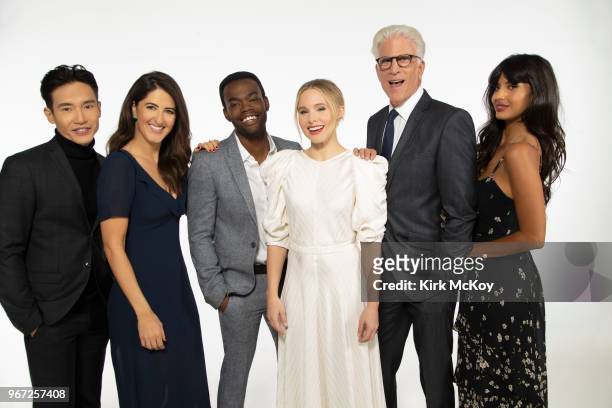 Cast of 'The Good Place' Manny Jacinto, D'Arcy Carden, William Jackson Harper, Kristen Bell, Ted Danson and Jameela Jamil are photographed for Los...