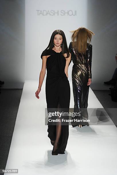 Model walks the runway at the Tadashi Shoji Fall 2010 Fashion Show during the Mercedes-Benz Fashion Week Fall 2010 - Official Coverage at Bryant Park...