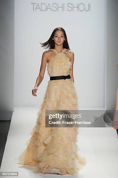 Model walks the runway at the Tadashi Shoji Fall 2010 Fashion Show during the Mercedes-Benz Fashion Week Fall 2010 - Official Coverage at Bryant Park...