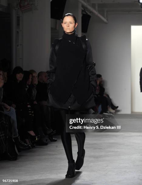 Model walks the runway at the runway at the Rad Hourani Fall/Winter 2010 fashion show at Milk Studios on February 15, 2010 in New York City.