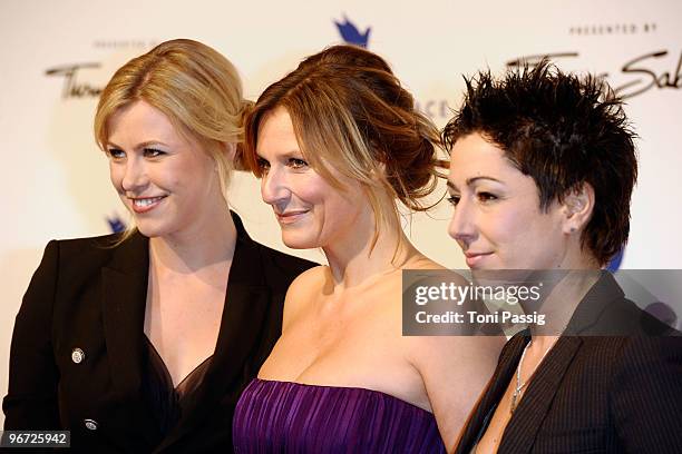 Nadine Krueger, Kim Fisher and Dunja Hajali attend the Annual Cinema For Peace Gala during day five of the 60th Berlin International Film Festival at...