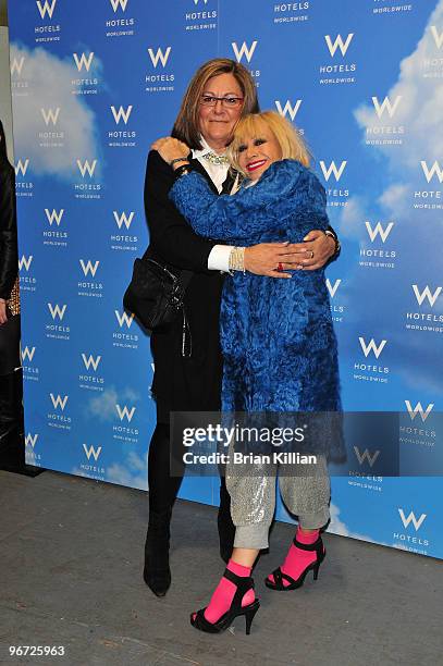 Senior Vice President of IMG Fashion Fern Mallis and designer Betsey Johnson attend the unveiling of a $3 Million Chambord bottle during...
