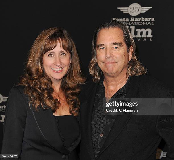 Actor Beau Bridges and Wendi Treece arrive at the Santa Barbara International Film Festival closing night screening of 'Middle Men' on February 14,...