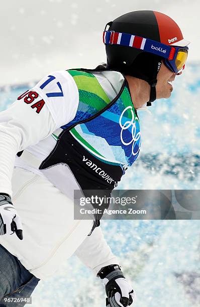 Seth Westcott of the USA takes 1st place during the Men's Snowboard Cross on Day 4 of the 2010 Vancouver Winter Olympic Games on February 15, 2010 in...