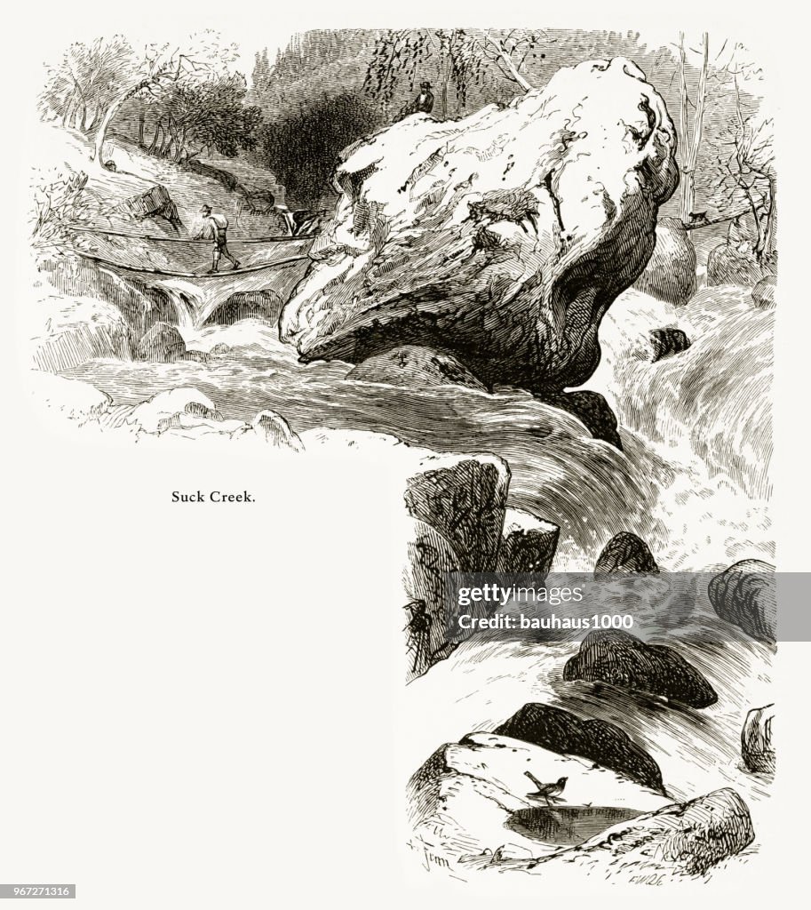 Suck Creek, Lookout Mountain, Tennessee, United States, American Victorian Engraving, 1872