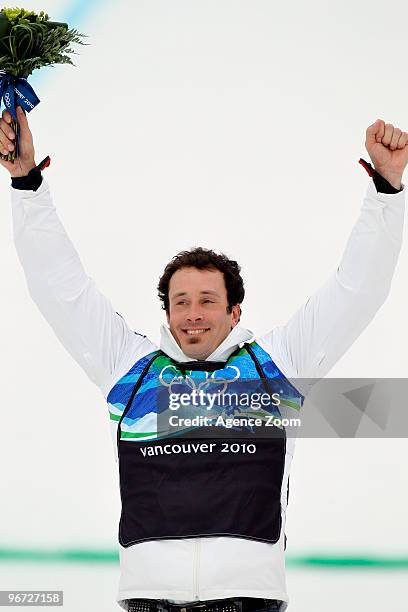 Seth Wescott of the USA takes 1st place during the Men's Snowboard Cross on Day 4 of the 2010 Vancouver Winter Olympic Games on February 15, 2010 in...