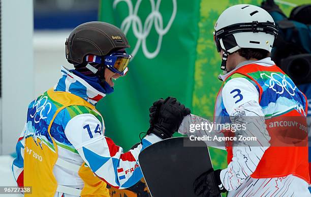 Tony Ramoin of France takes 3rd place during the Men's Snowboard Cross on Day 4 of the 2010 Vancouver Winter Olympic Games on February 15, 2010 in...