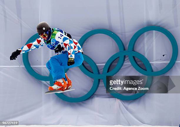 Tony Ramoin of France takes 3rd place during the Men's Snowboard Cross on Day 4 of the 2010 Vancouver Winter Olympic Games on February 15, 2010 in...