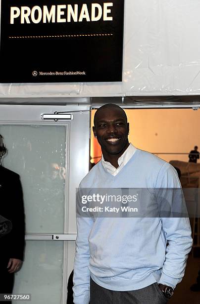 Player Terrell Owens of the Buffalo Bills attends Mercedes-Benz Fashion Week at Bryant Park on February 15, 2010 in New York City.