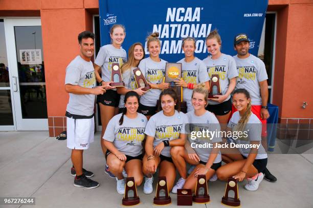 Barry University celebrates with their trophies during the Division II Women's Tennis Championship held at the Surprise Tennis & Racquet Club on May...