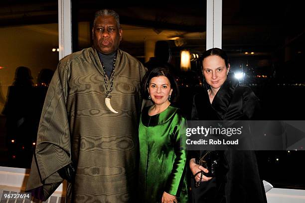 Vogue's American editor-at-large Andre Leon Talley, designer Barbara Tfank, and Vogue's senior features editor Alexandra Kotur attend the Barbara...