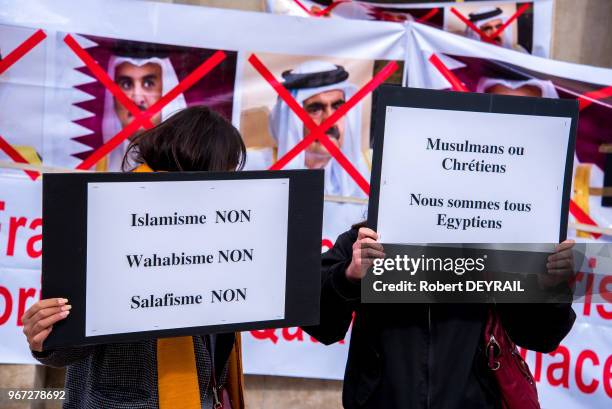 Rassemblement de délégations égyptiennes et françaises au Trocadéro pour protester contre la politique du Qatar face au terrorisme le 15 septembre...