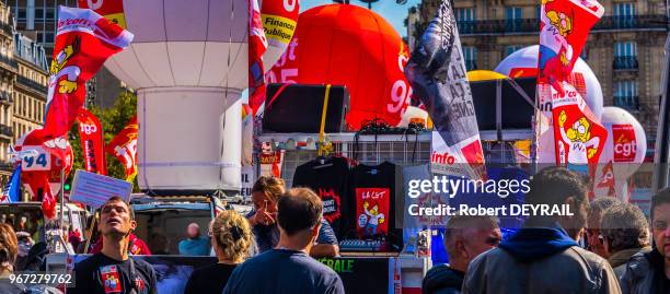 Manifestation contre les ordonnances de la réforme du code du travail le 21 septembre à Paris, France.