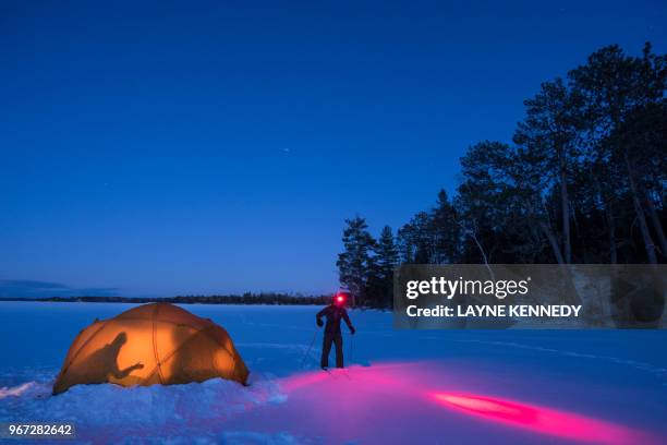 winter camping, minnesota - ely minnesota stock pictures, royalty-free photos & images