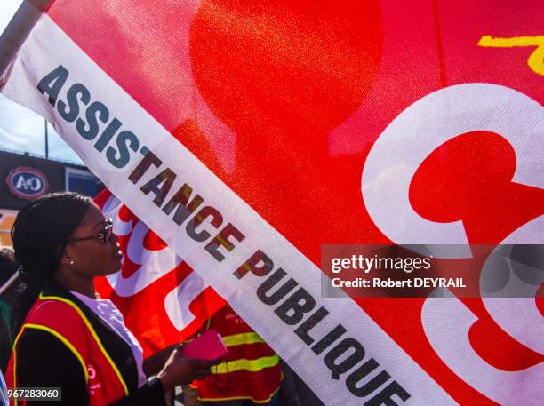 Manifestation contre les ordonnances de la réforme du code du travail le 21 septembre à Paris, France.