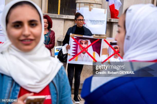 Rassemblement de délégations égyptiennes et françaises au Trocadéro pour protester contre la politique du Qatar face au terrorisme le 15 septembre...