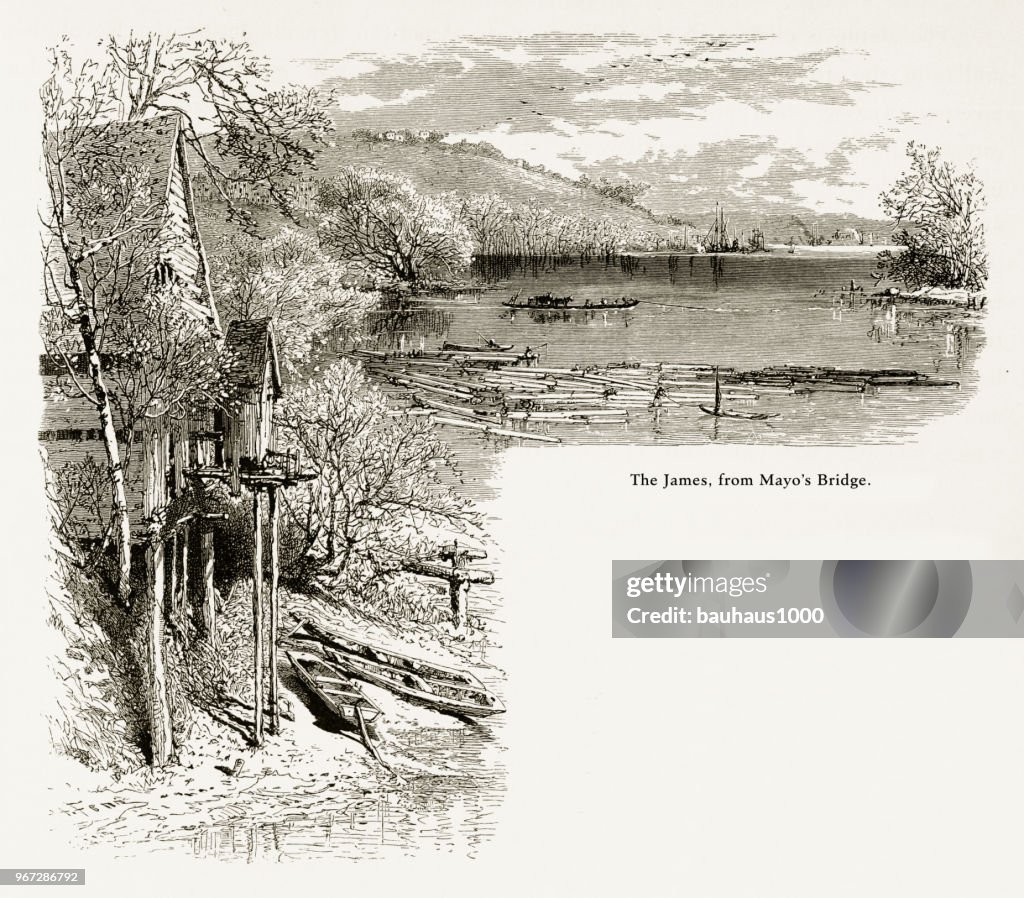 James River von Mayos Brücke, Richmond, Virginia, Vereinigte Staaten von Amerika, amerikanische viktorianischen Gravur, 1872