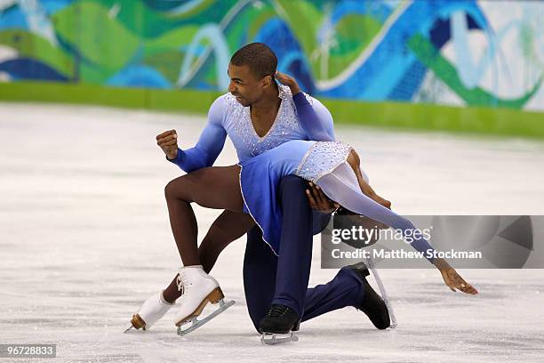 Vanessa James and Yannick Bonheur of France reacts after they competed in the figure skating pairs free skating on day 4 of the Vancouver 2010 Winter...