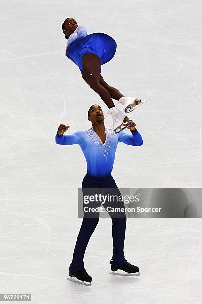 Vanessa James and Yannick Bonheur of France competes in the figure skating pairs free skating on day 4 of the Vancouver 2010 Winter Olympics at the...