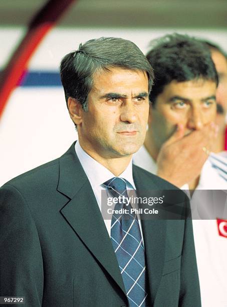 Turkey Coach Senol Gunes watches the action during the FIFA 2002 World Cup Qualifier against Sweden played at the Ali Sami Yen Stadium in Istanbul,...