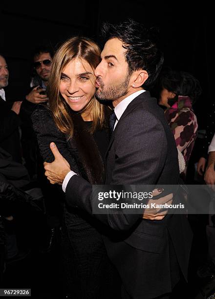 Editor-in-Chief of French Vogue Carine Roitfeld and Marc Jacobs attend the Marc Jacobs Women's Collection 2010 Show at the NY State Armory on...