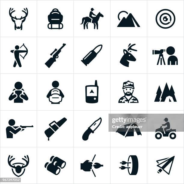 stockillustraties, clipart, cartoons en iconen met pictogrammen van de jacht van de herten - jager