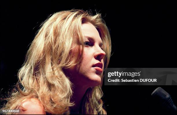 Jazz singer Diana Krall performs live at Olympia concert hall in Paris.