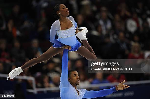 French skaters Vanessa James and Yannick Bonheur perform during the figure skating pairs free program at the 2010 Winter Olympics at the Pacific...