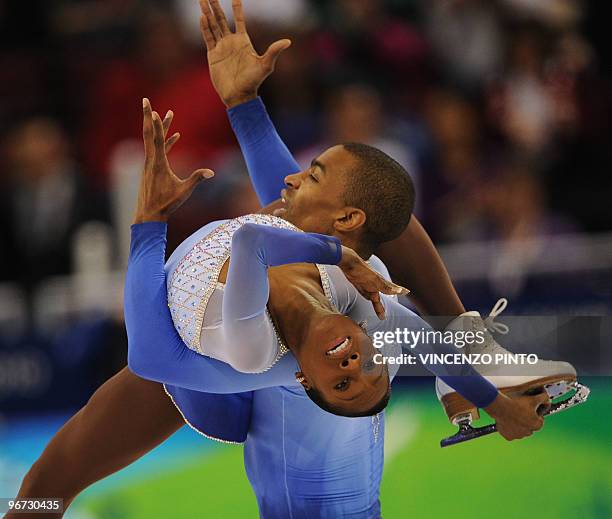 French skaters Vanessa James and Yannick Bonheur perform during the figure skating pairs free program at the 2010 Winter Olympics at the Pacific...