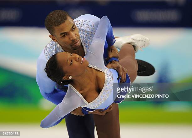 French skaters Vanessa James and Yannick Bonheur perform during the figure skating pairs free program at the 2010 Winter Olympics at the Pacific...