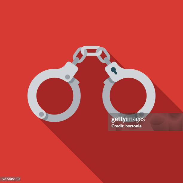 ilustrações de stock, clip art, desenhos animados e ícones de handcuffs flat design crime & punishment icon - criminal justice