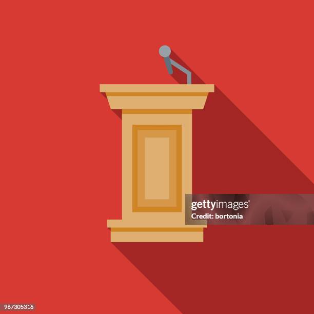 podium flat design crime & punishment icon - microphone testimony stock illustrations