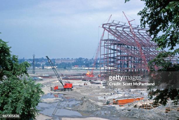 New York City - Construction begins on the Municipal Stadium at Flushing Meadows, later named Shea Stadium, in Corona, New York.
