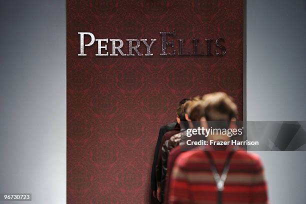 Model walks the runway at the Perry Ellis Fall 2010 Fashion Show during Mercedes-Benz Fashion Week at the Promenade at Bryant Park on February 15,...